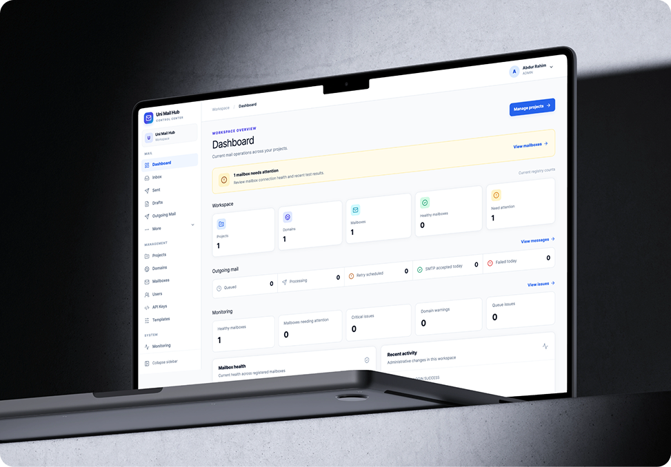Uni Mail Hub — Centralized Transactional Email Infrastructure & Management Platform project
